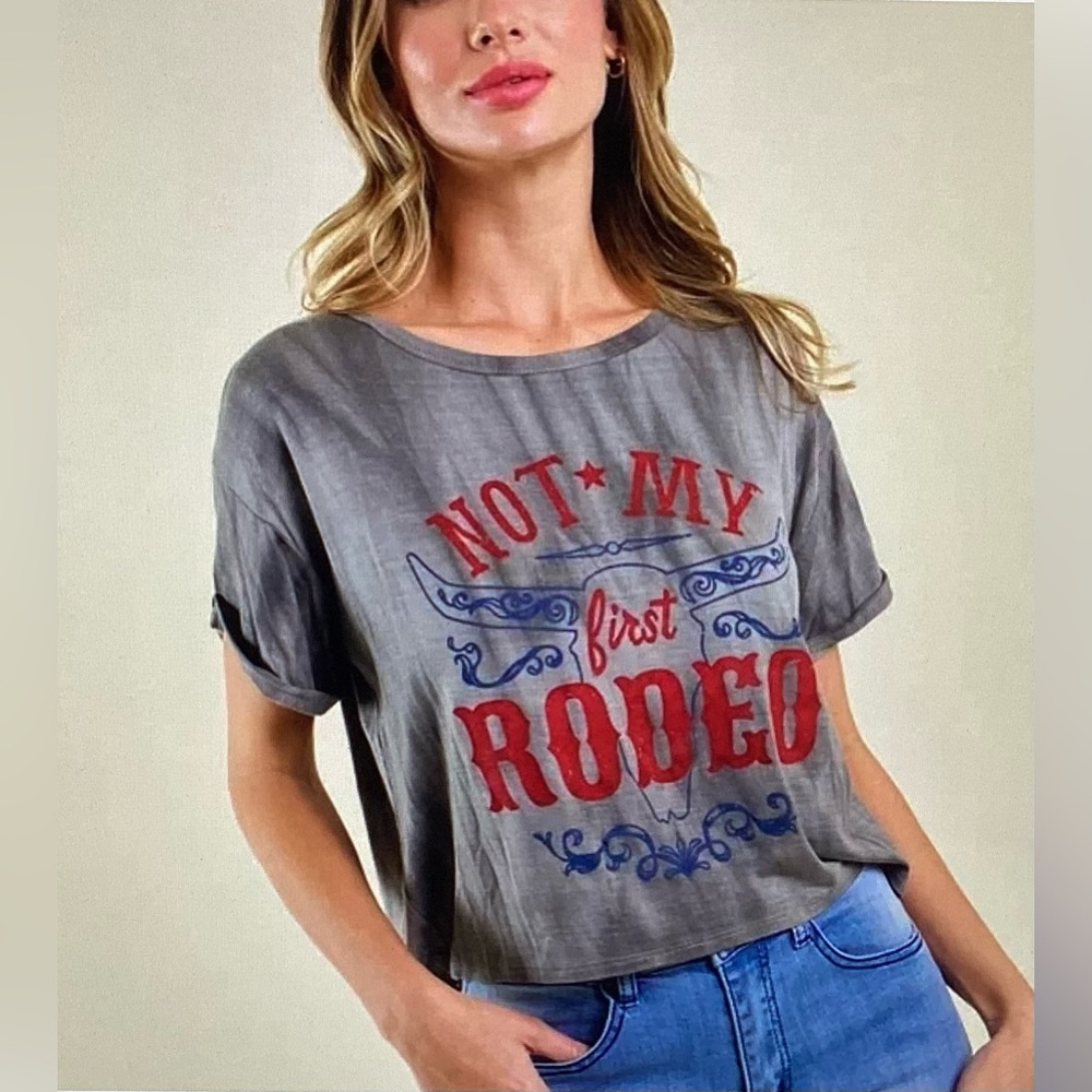 Saints & Hearts “Not my first rodeo” Crop Tee - Picture 2 of 9